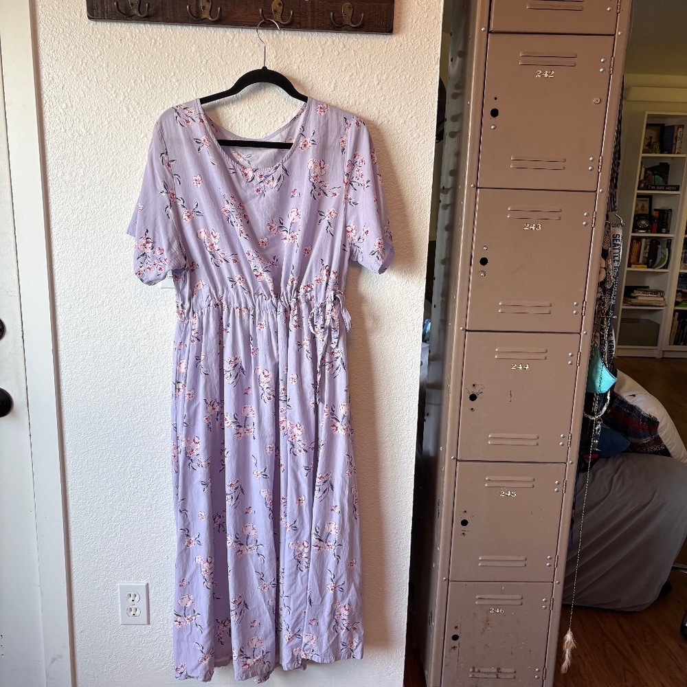 Casual Lavender Floral Dress w/ Pockets Long Maxi Beach Swing